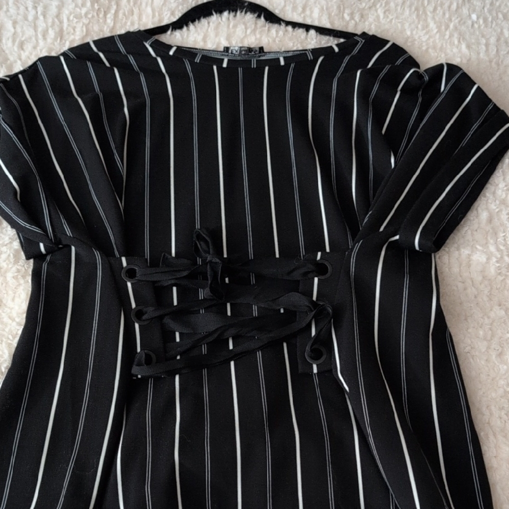 Express Black and White Striped Top